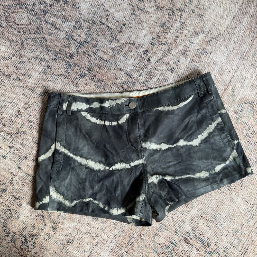 Tory Burch Shorts Size 12 Leather Tie Dye Justine Grey White Lined Women